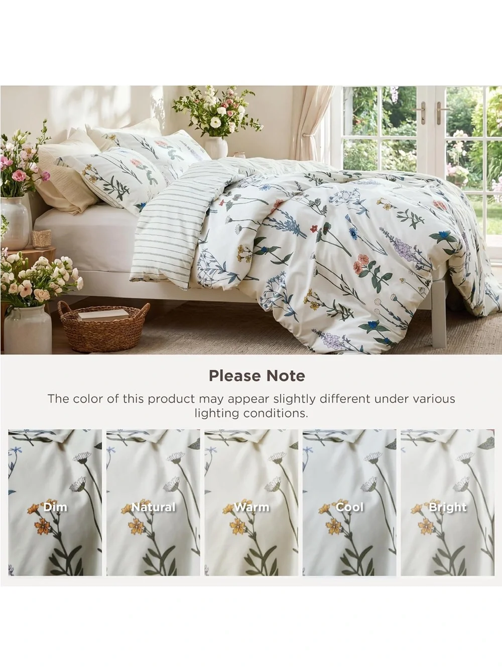 NEW Bedsure Duvet Cover Set w/zipper. Reversible. Floral and Stripe